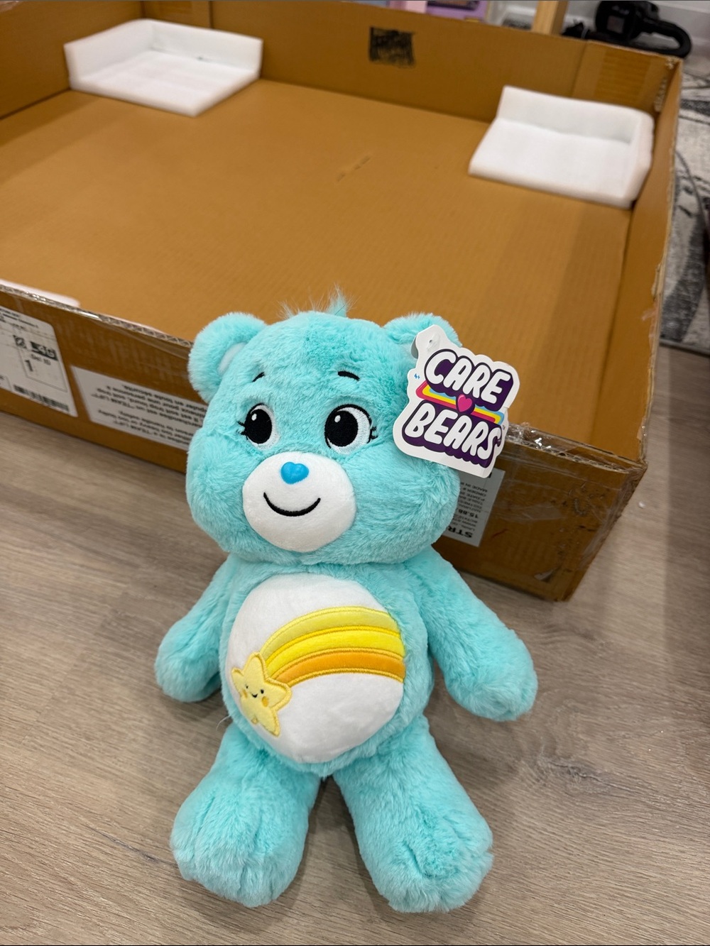 Care Bears Aqua Plush with Yellow Rainbow-Star Belly Patch